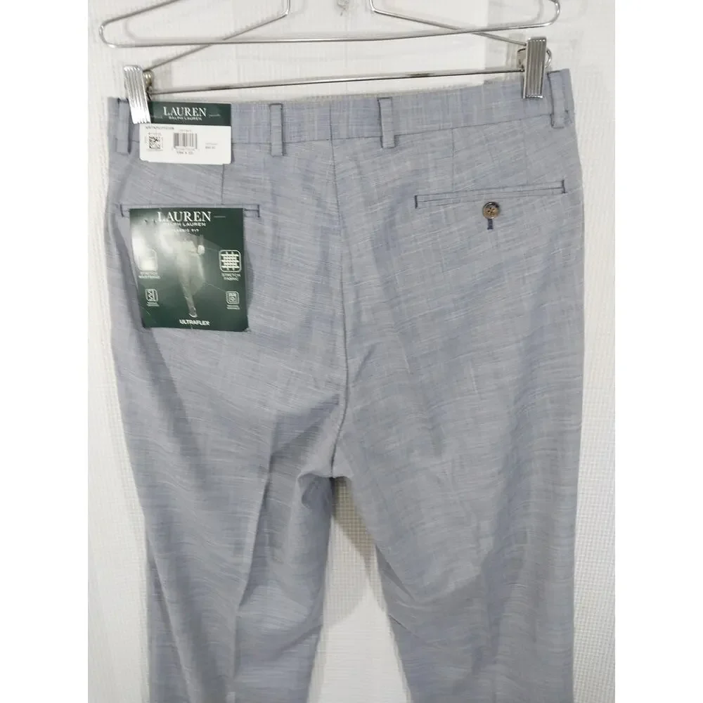 NWT@$95! LAUREN BY RALPH LAUREN! LT BLUE MICRO WEAVE ULTRAFLEX PANTS! SZ 33x32